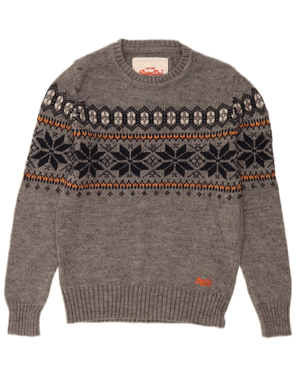 Męski sweter Superdry z okrągłym dekoltem, mały, szary, akryl Fair Isle