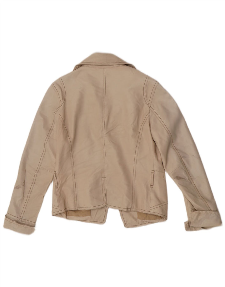 Vintage damska marynarka skórzana typu Crop UK 8 Small Beige