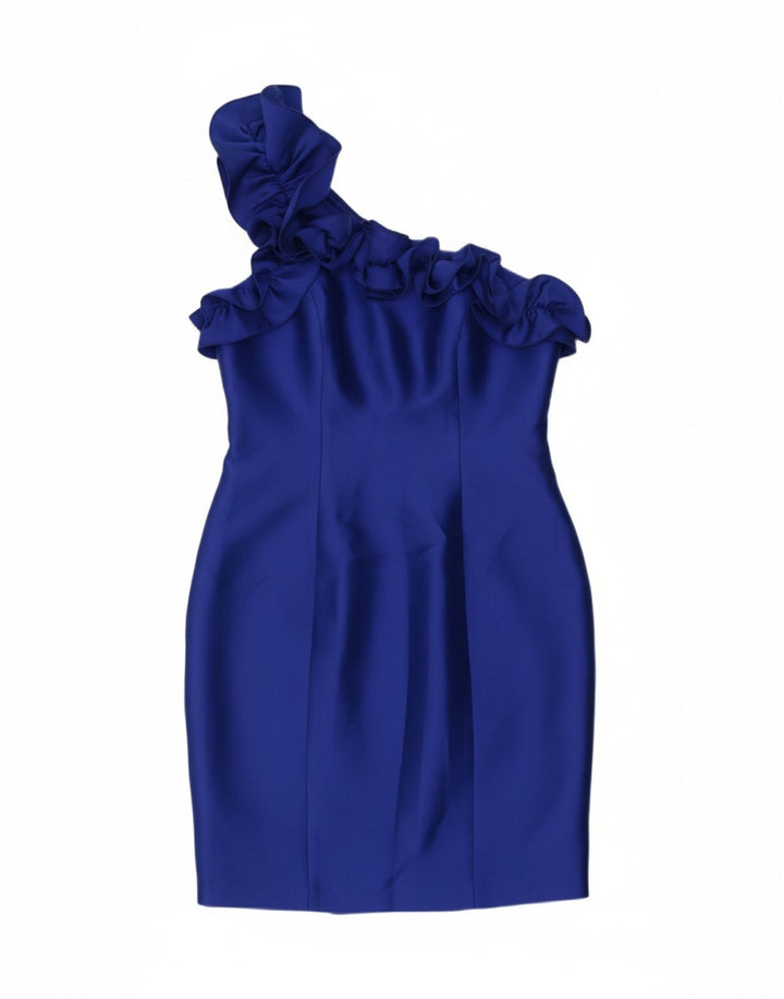 VINTAGE Womens One Shoulder Dress IT 48 XL Blue Polyester