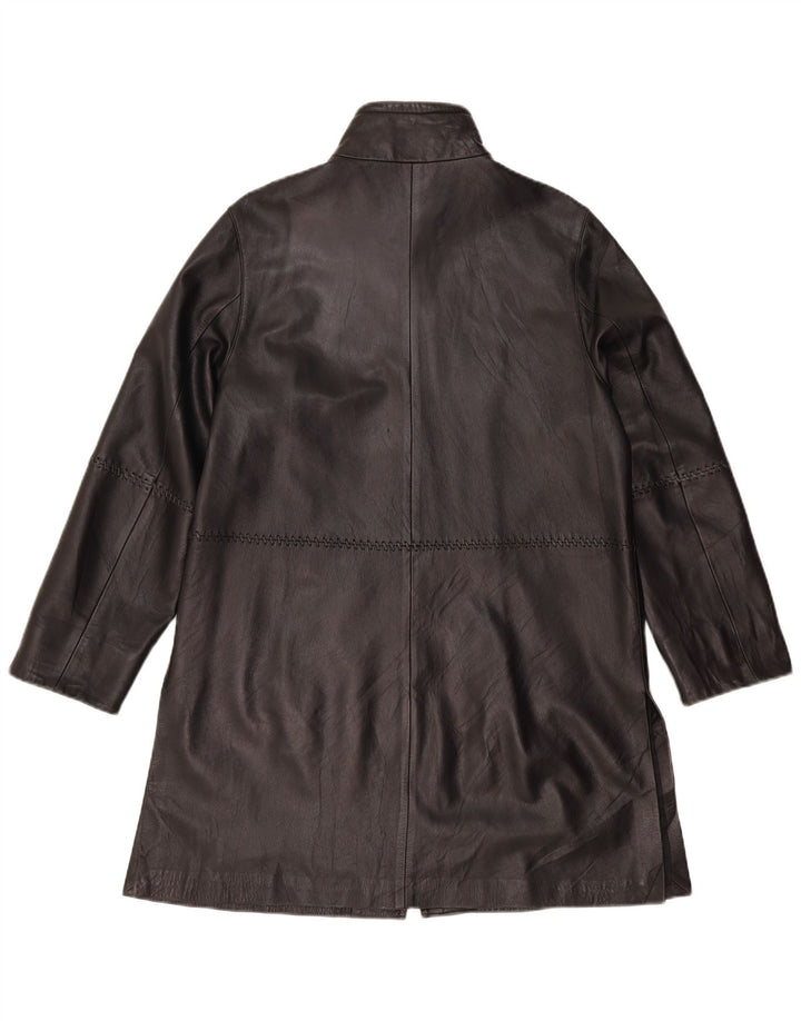 Vintage damski płaszcz skórzany UK 12, średnia czarna skóra