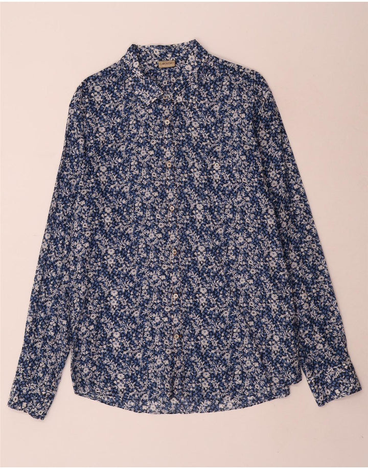 Koszula męska w stylu vintage XL, niebieska, bawełniana w kwiaty