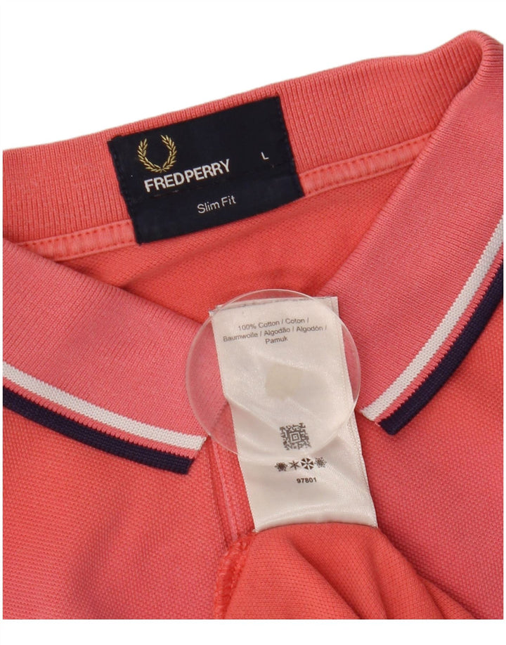 Męska koszulka polo Fred Perry Slim Fit, duża, różowa, bawełniana