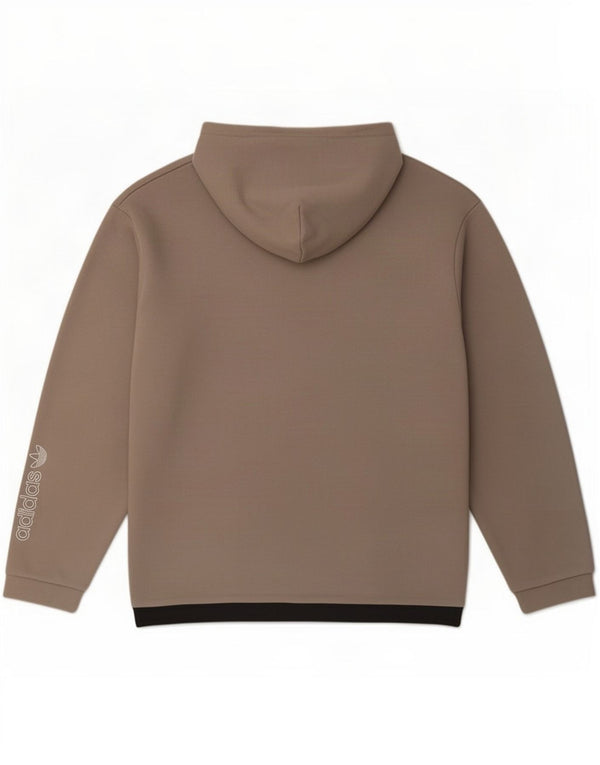 Męska bluza z kapturem Adidas z grafiką, duża, beżowa, bawełniana z blokami kolorów