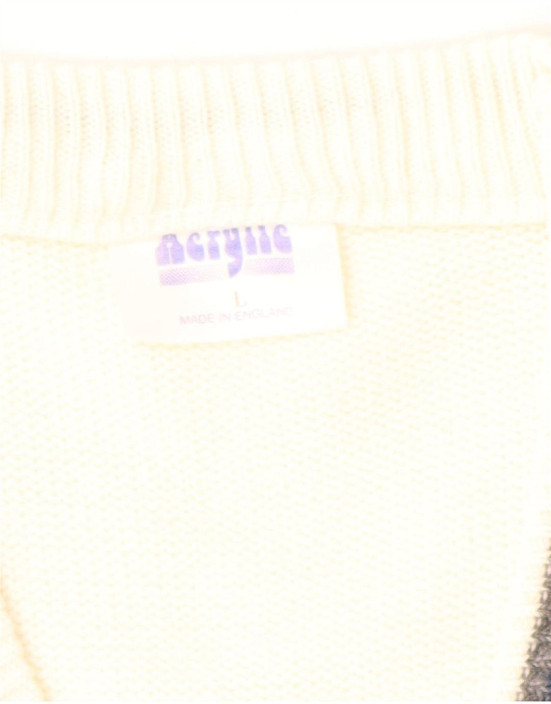 Męski sweter w stylu VINTAGE, duży, biały, geometryczny akryl