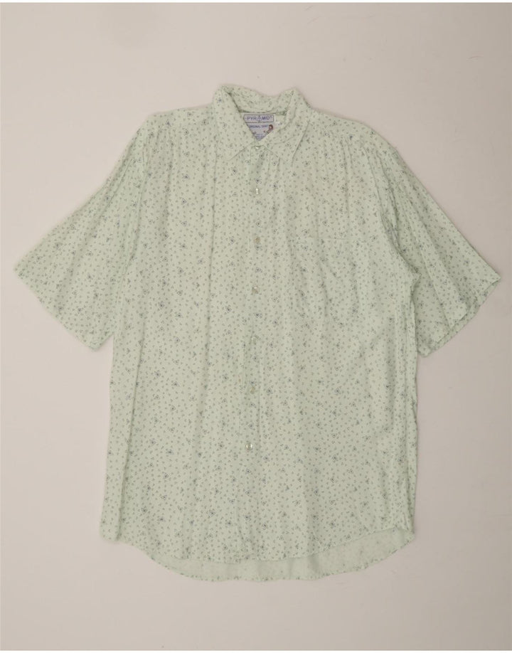 PYRAMID Mens Short Sleeve Shirt Large Green Geometric Viscose Vintage Pyramid and Second-Hand Pyramid from Messina Hembry 