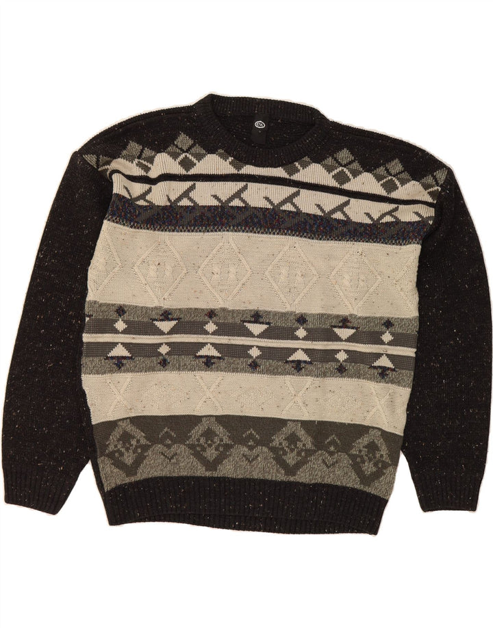 C&A Mens Crew Neck Jumper Sweater Medium Black Fair Isle Acrylic Vintage C&A and Second-Hand C&A from Messina Hembry 