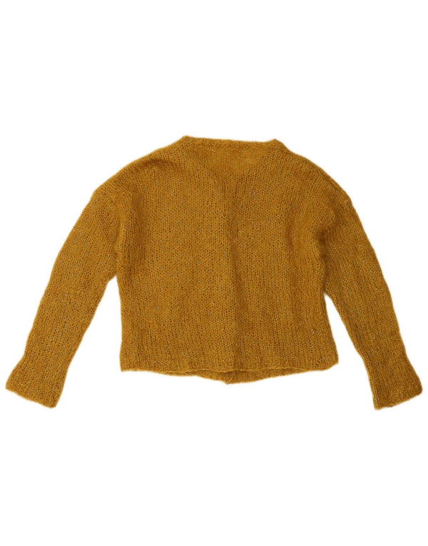 Sweter damski w stylu vintage, krótki kardigan UK 14, średni żółty
