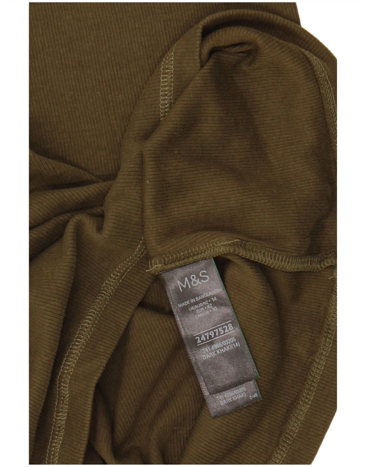 Marks & Spencer Damski top z długim rękawem, UK 14, duży, bawełniany khaki