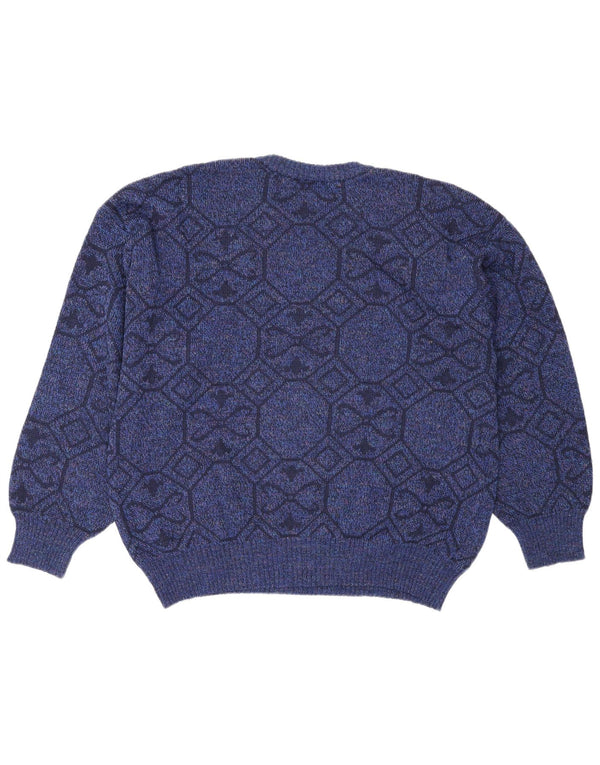 Vintage męski sweter z okrągłym dekoltem XL niebieski geometryczny
