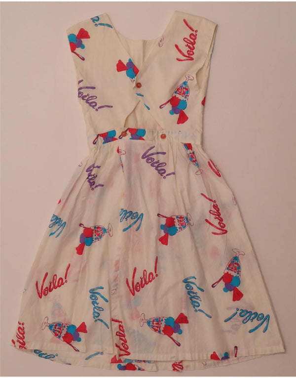 VINTAGE Womens Abstract Pattern Sleeveless A-Line Dress UK 8 Small White