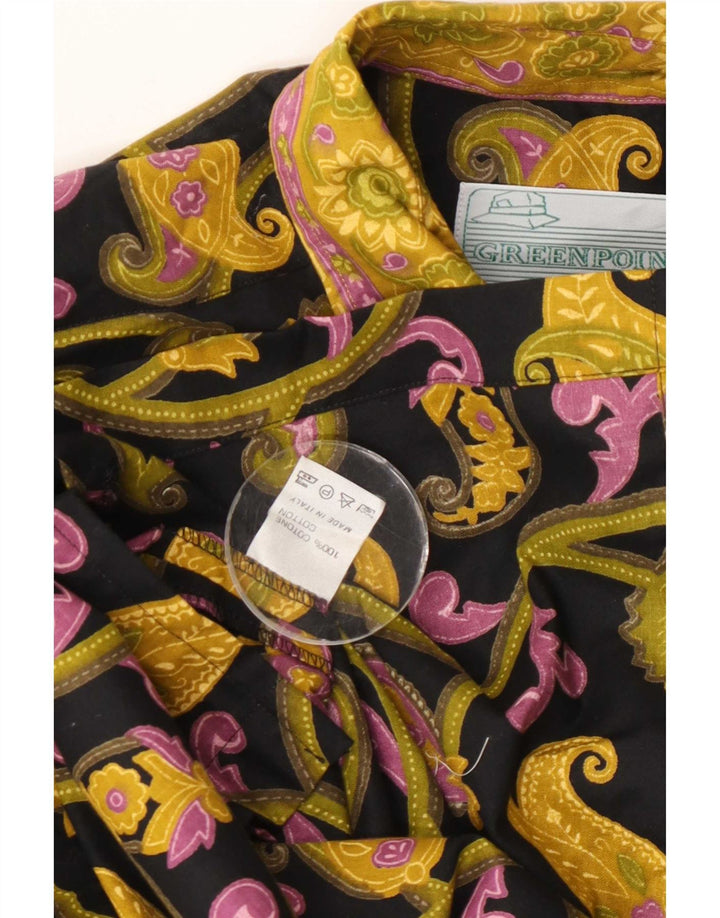 Koszula męska z krótkim rękawem w stylu vintage, średnia czarna bawełna Paisley