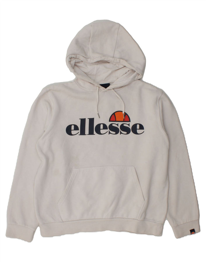 ELLESSE Womens Oversized Graphic Hoodie Jumper UK 14 medium White Cotton Vintage Ellesse and Second-Hand Ellesse from Messina Hembry 