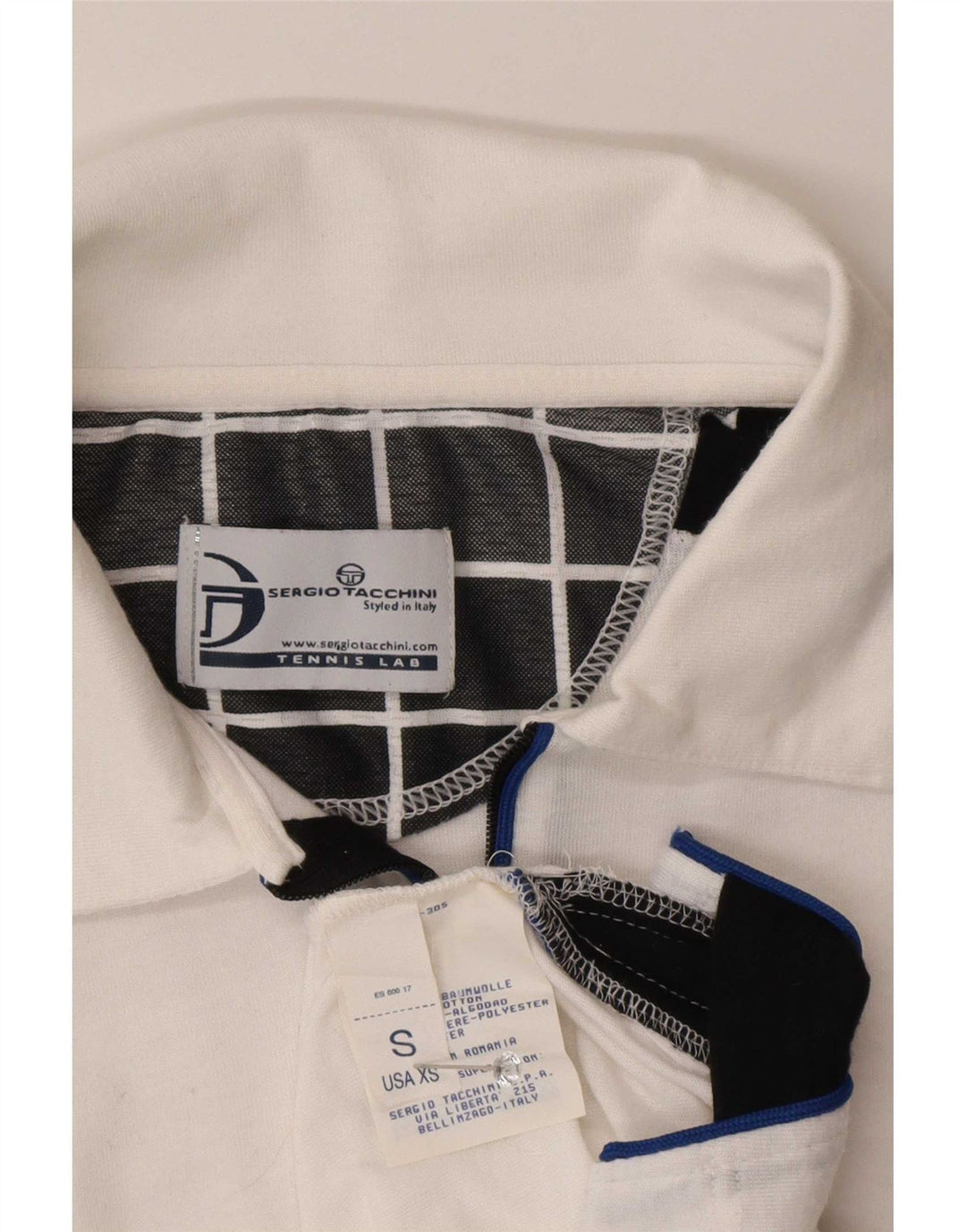 Męska koszulka polo Sergio Tacchini, mała, biała, bawełniana w bloki kolorów