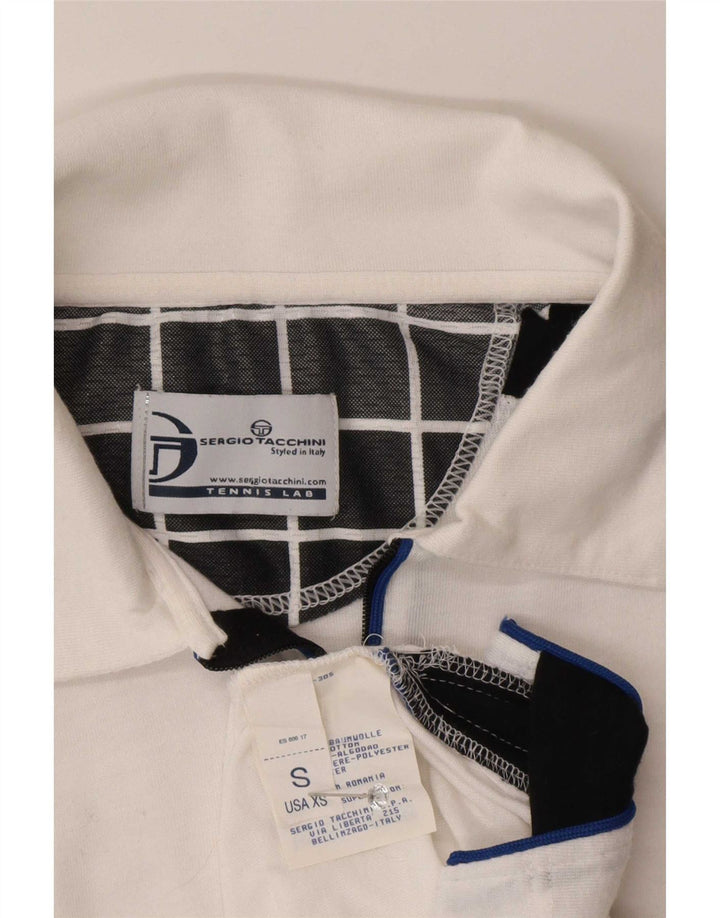 Męska koszulka polo Sergio Tacchini, mała, biała, bawełniana w bloki kolorów