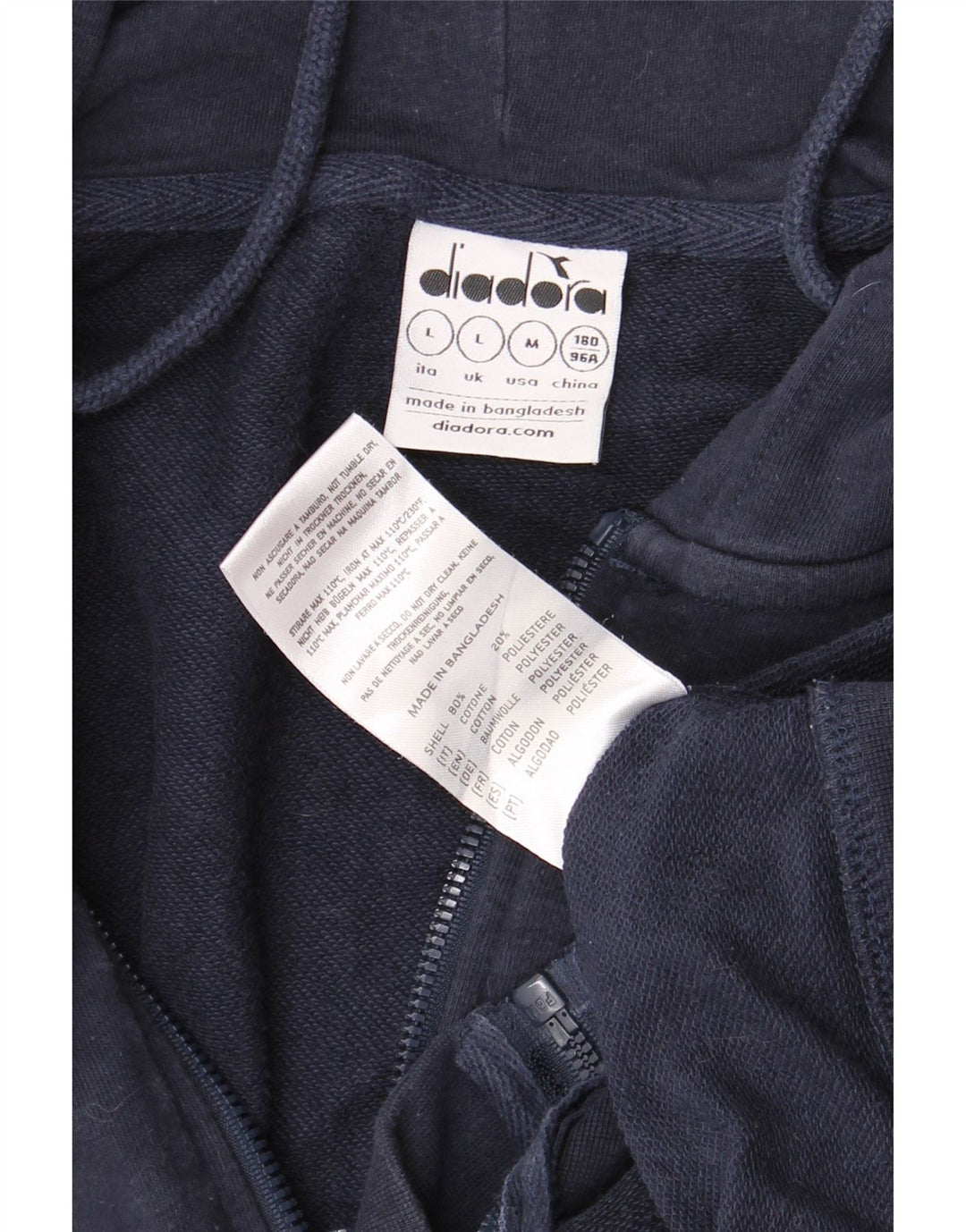 Męski sweter z kapturem i zamkiem DIADORA, duży, granatowy, bawełniany