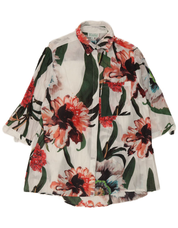 Damska sukienka koszulowa z rękawem 3/4 Marila UK 14 Średnia biała bawełna w kwiaty