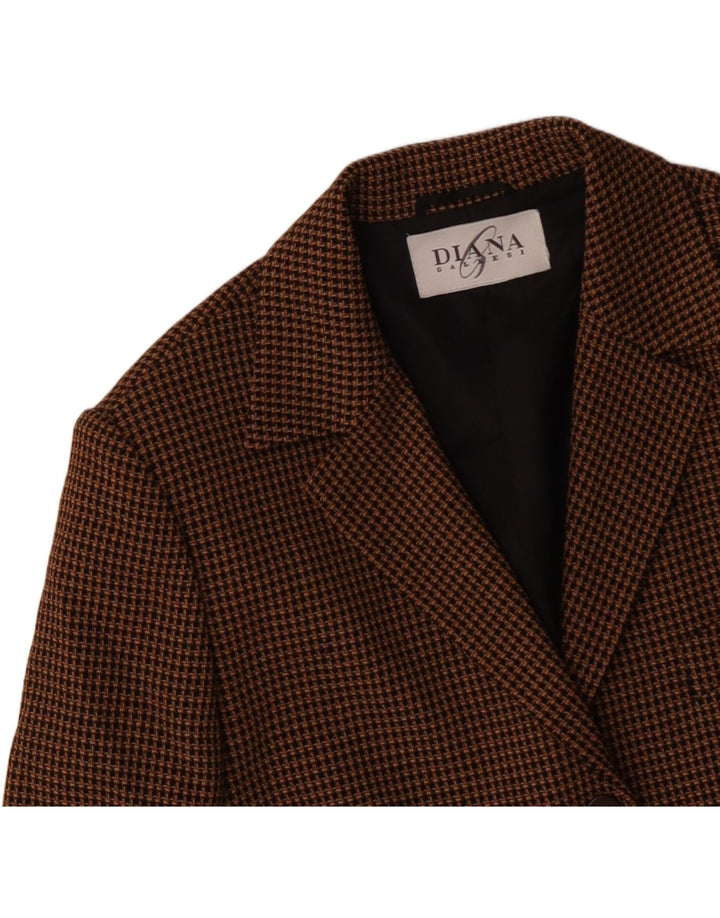 DIANA GALLESI Damska marynarka zapinana na 3 guziki UK 14, duża brązowa pepitka