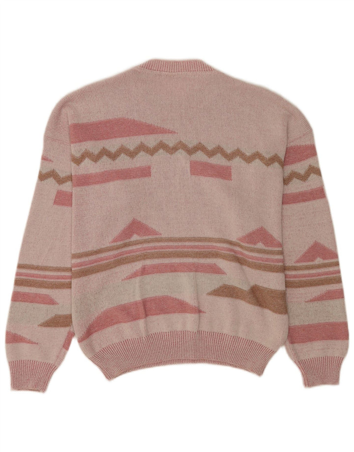 Męski sweter z okrągłym dekoltem w stylu vintage IT 48/50 Średni różowy geometryczny