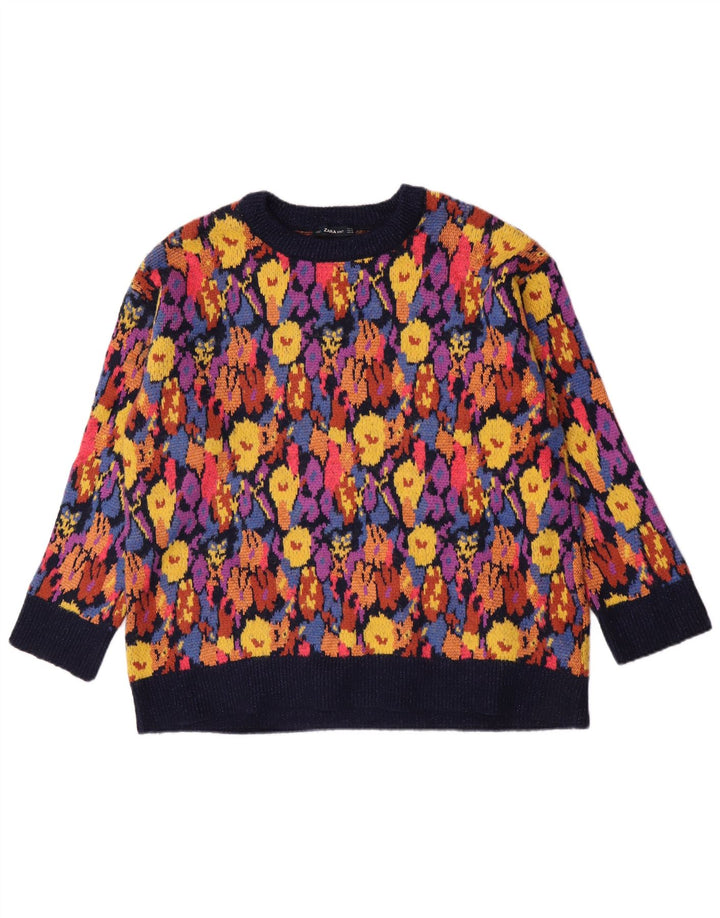 Sweter damski Zara z dekoltem w łódkę UK 14, średni, wielokolorowy w kwiaty