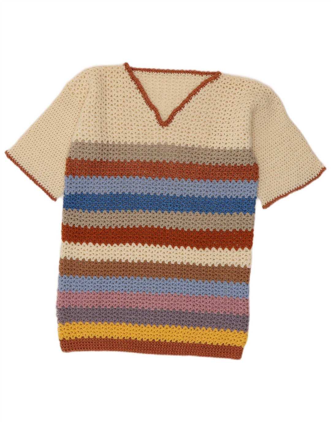 Sweter damski w stylu vintage z dekoltem w kształcie litery V, UK 14, średnie, wielokolorowe paski