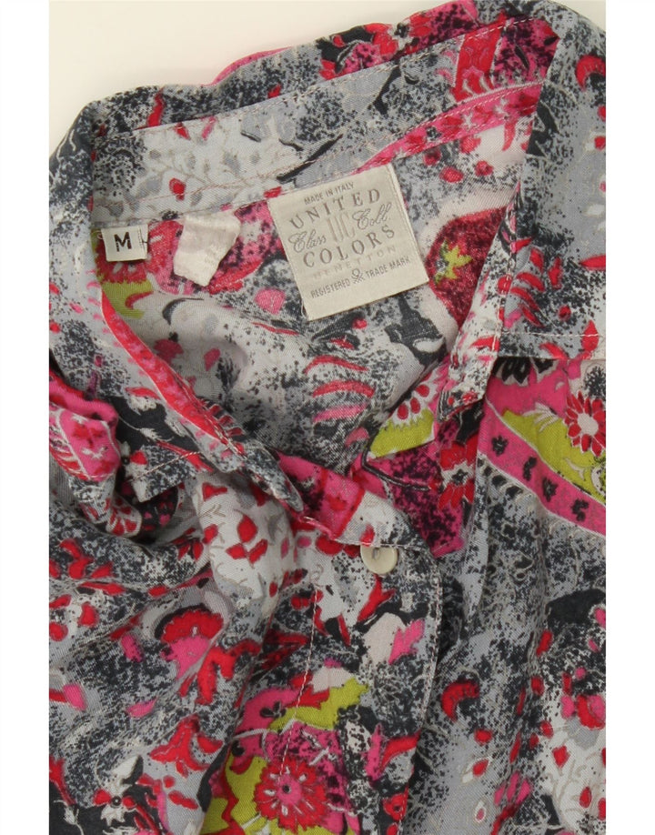 BENETTON Womens Longline Shirt UK 14 Medium Grey Paisley Viscose Vintage Benetton and Second-Hand Benetton from Messina Hembry 