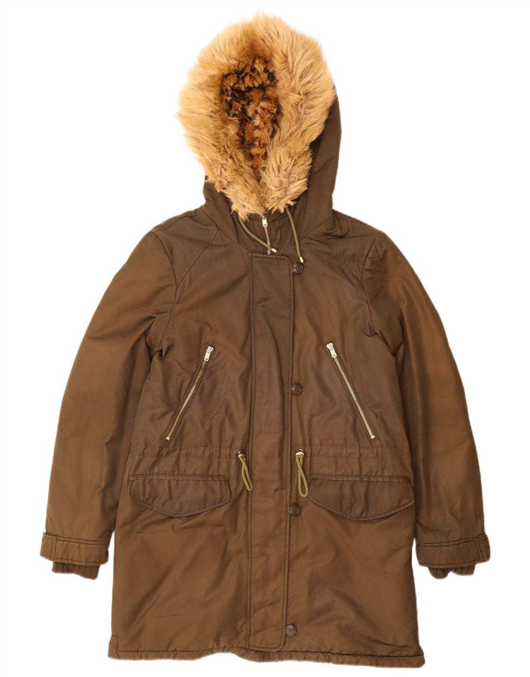 Damska kurtka parka z kapturem Trafaluc Zara UK 14, średni khaki, poliester