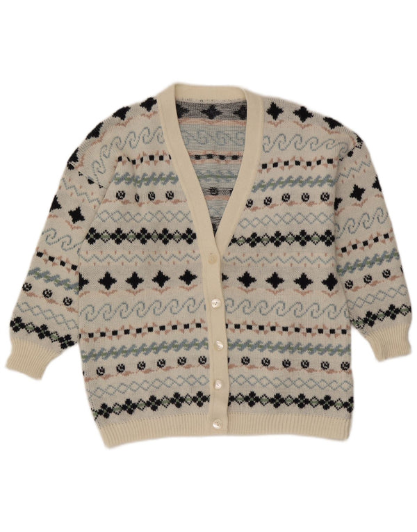 Sweter damski w stylu vintage, rozpinany, UK 16, duży, biały, Fair Isle