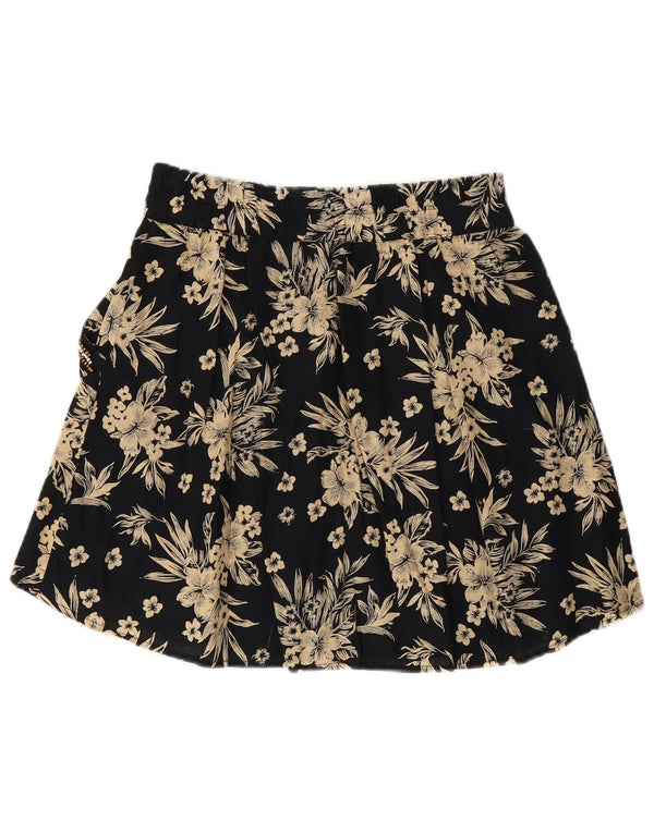 BENETTON Womens Mini Skirt Small W27 Black Floral Cotton