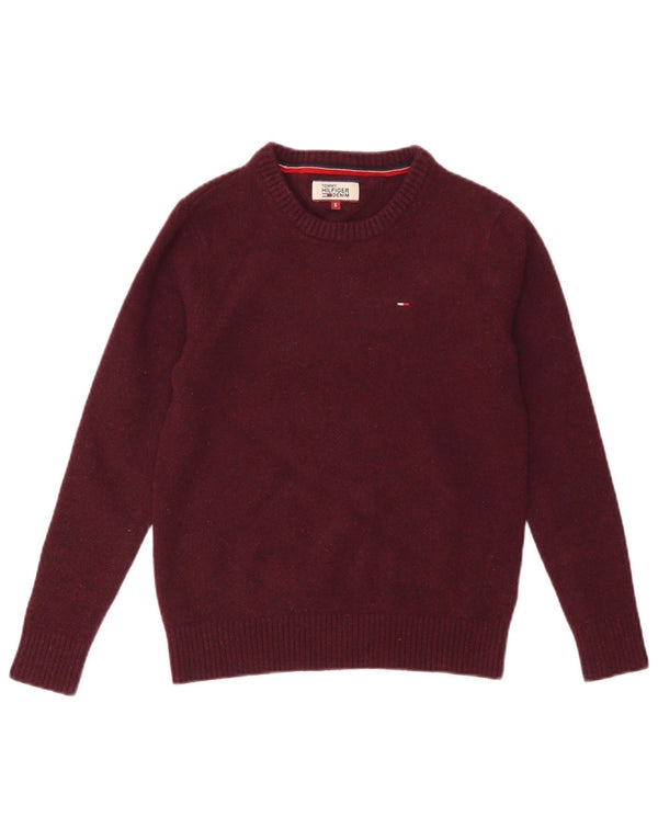 HILFIGER DENIM Damski sweter z okrągłym dekoltem UK 12 Small Burgundowa wełna