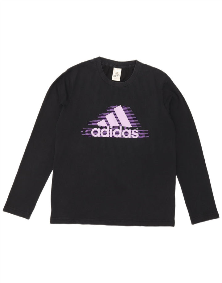 Męska koszulka graficzna Adidas z długim rękawem, średnia, granatowa