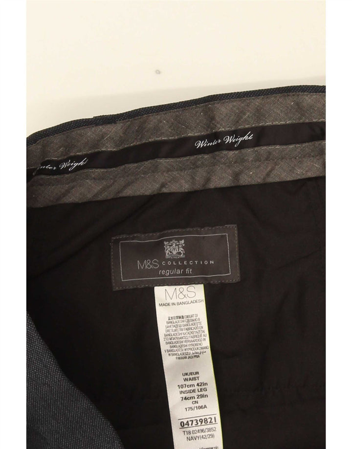 Marks & Spencer Męskie proste spodnie garniturowe W42 L29 Granatowy poliester