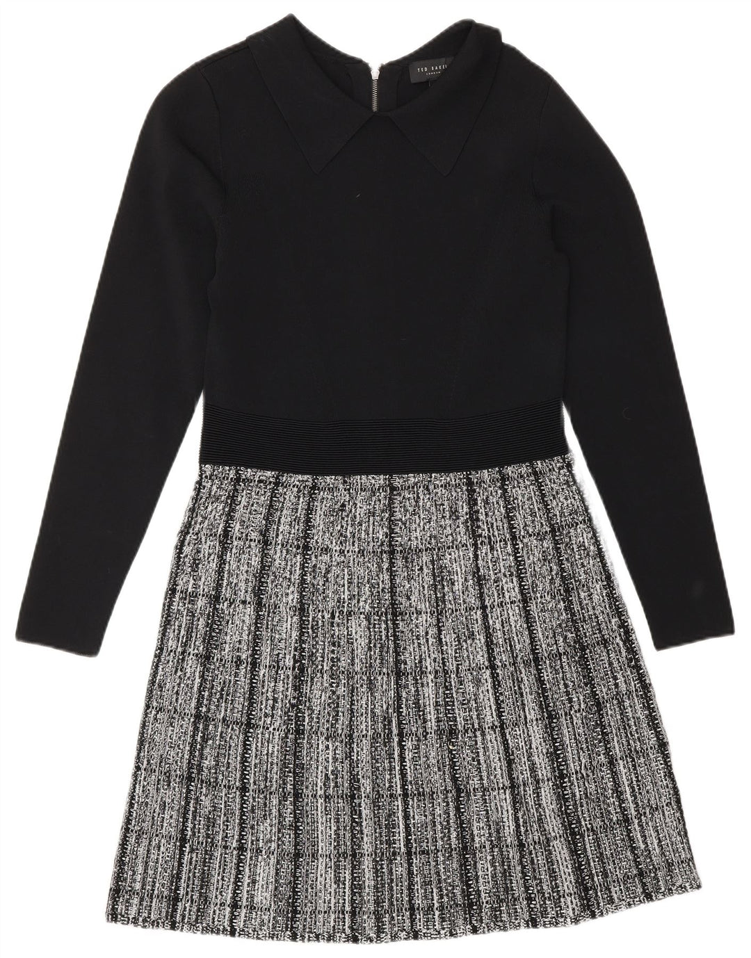 Damska sukienka basic z długim rękawem Ted Baker, rozmiar 2, mała, czarna, wiskoza w kratę