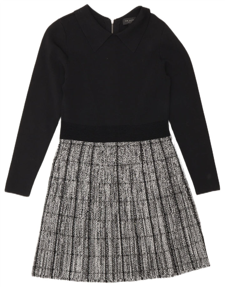 Damska sukienka basic z długim rękawem Ted Baker, rozmiar 2, mała, czarna, wiskoza w kratę