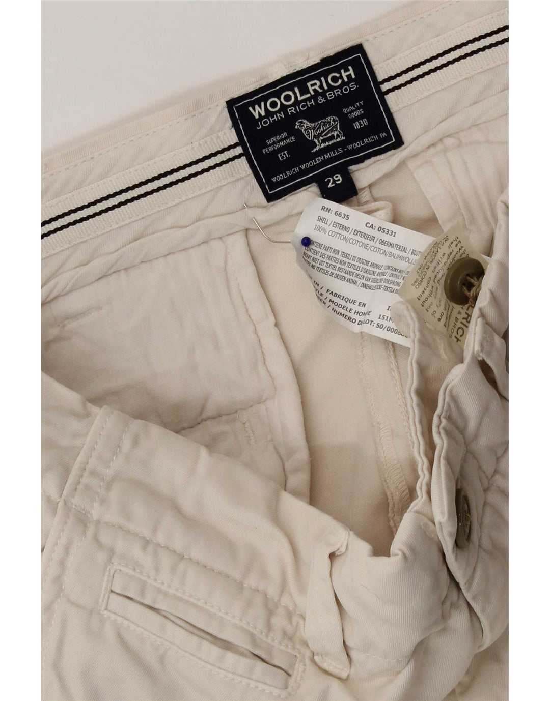 Męskie spodenki Chino Woolrich W29 Małe złamanej bieli, bawełniane