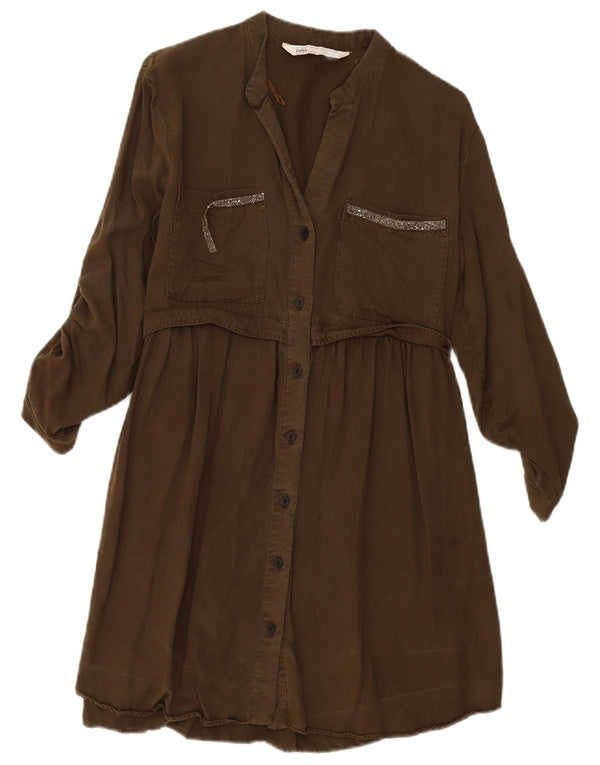 Damska sukienka koszulowa z rękawem 3/4 Zara UK 10 Small Khaki Lyocell