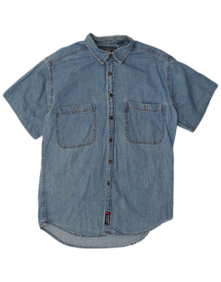 Męska koszula dżinsowa Levi's z krótkim rękawem, średnioniebieska, bawełniana
