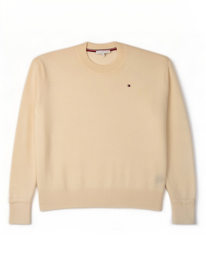 Damski sweter z okrągłym dekoltem Tommy Hilfiger UK 14 Średni złamanej białej wełny