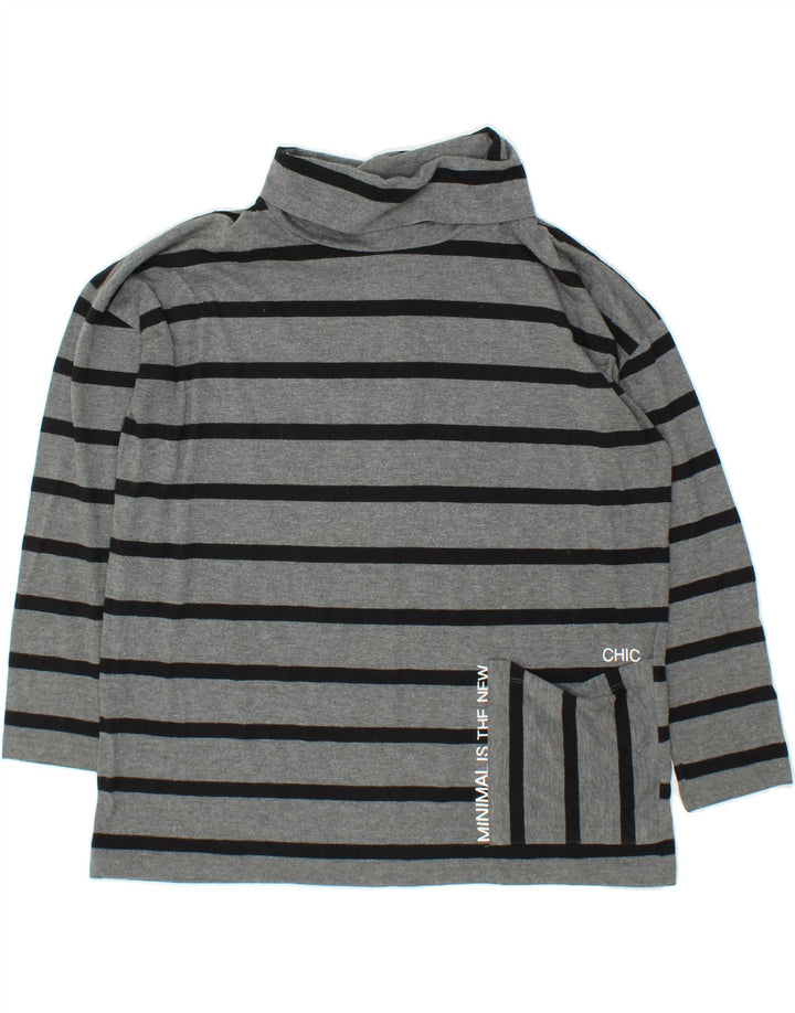 BEST COMPANY Womens Oversized Top Long Sleeve UK 16 Large Grey Striped Vintage Best Company and Second-Hand Best Company from Messina Hembry 