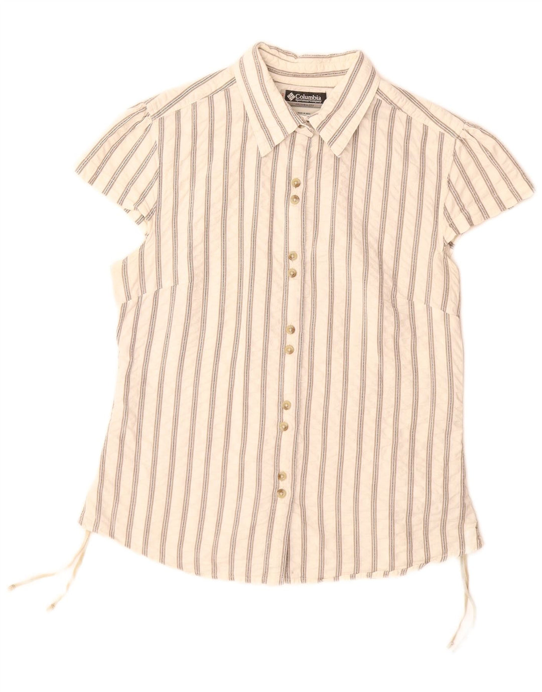 Koszula damska z krótkim rękawem COLUMBIA UK 14, duża, bawełniana w białe paski