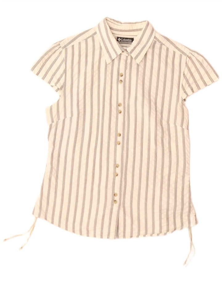 Koszula damska z krótkim rękawem COLUMBIA UK 14, duża, bawełniana w białe paski
