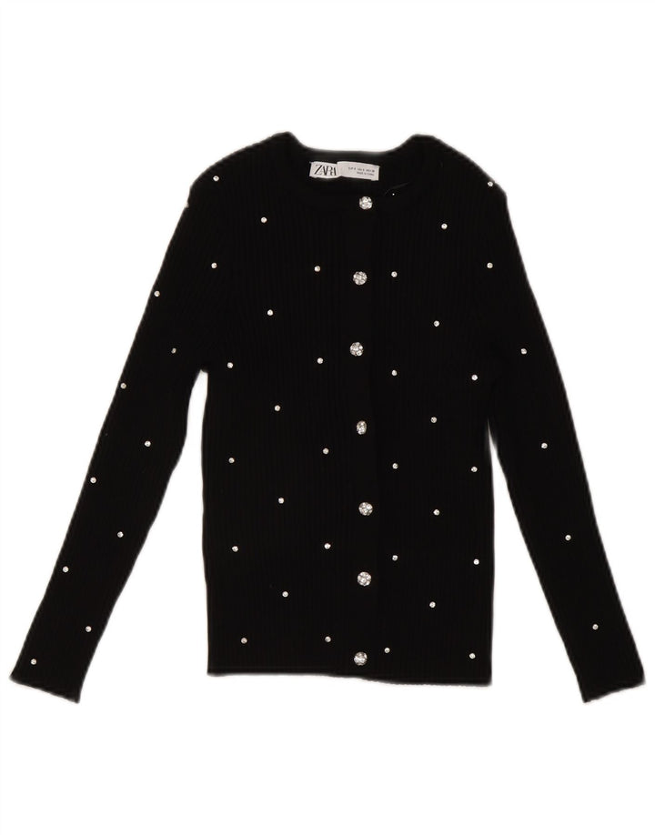 Damski krótki top Zara UK 8, mały, czarny nylon w cętki