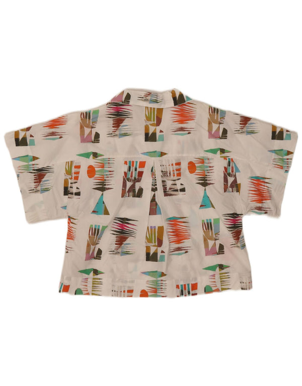 Bluzka damska z krótkim rękawem w stylu vintage, UK 10, mała, biała, geometryczna bawełna