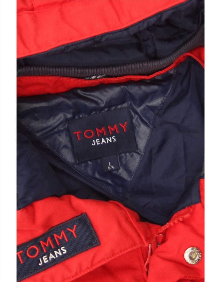 Męska ocieplana kurtka z kapturem Tommy Hilfiger UK 40, duża, czerwona, poliestrowa