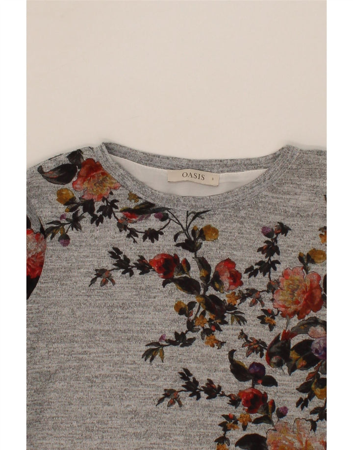 OASIS Womens Top Long Sleeve UK 10 Small Grey Floral Polyester Vintage Oasis and Second-Hand Oasis from Messina Hembry 