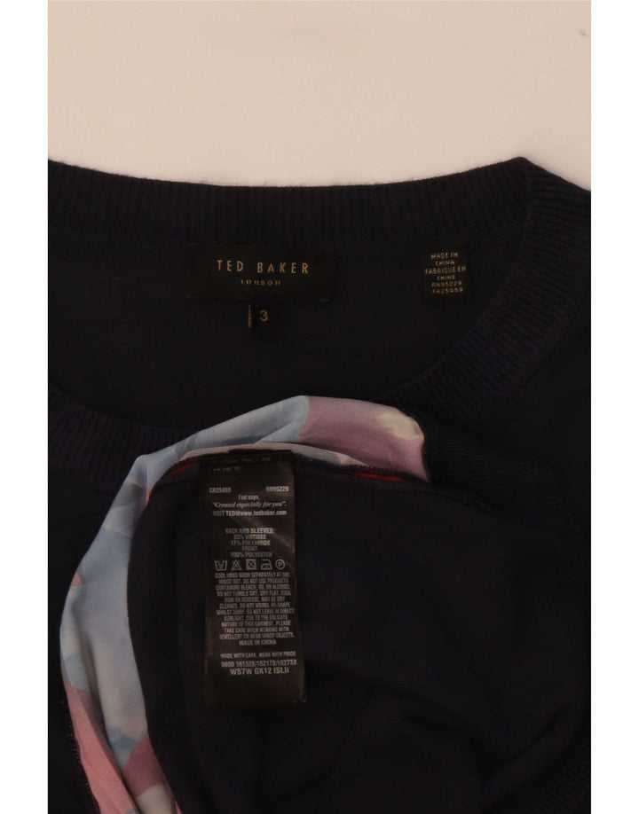 Damski sweter Ted Baker z dekoltem w łódkę, rozmiar 3, średni granatowy w kwiaty