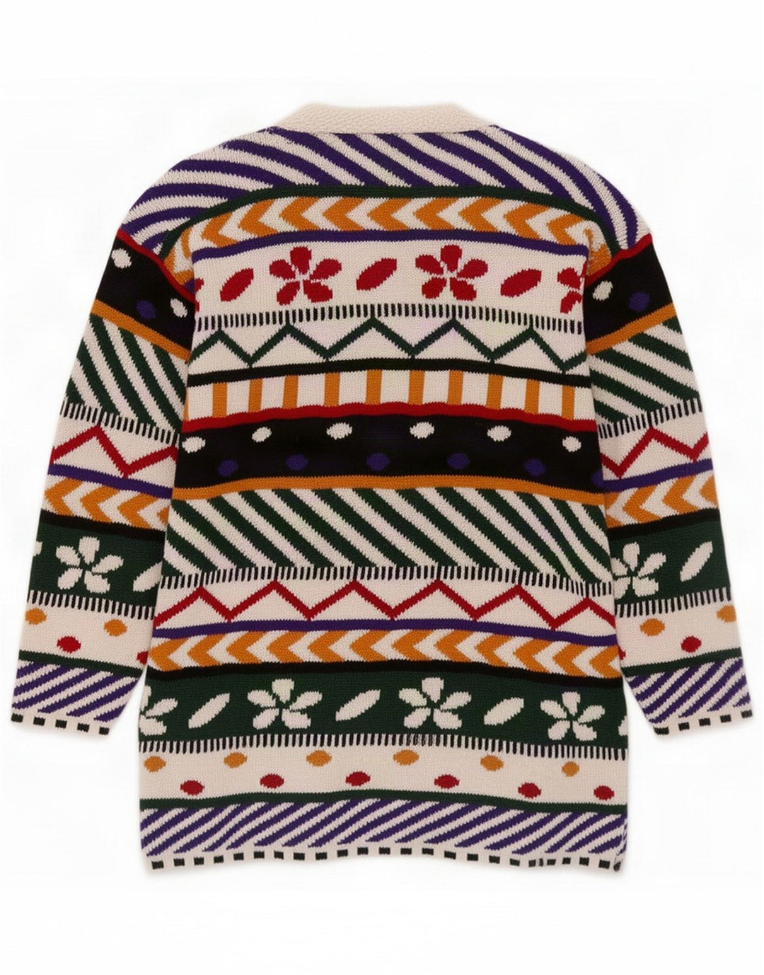 Vintage damski sweter kardigan w abstrakcyjny wzór UK 14 średni wielokolorowy