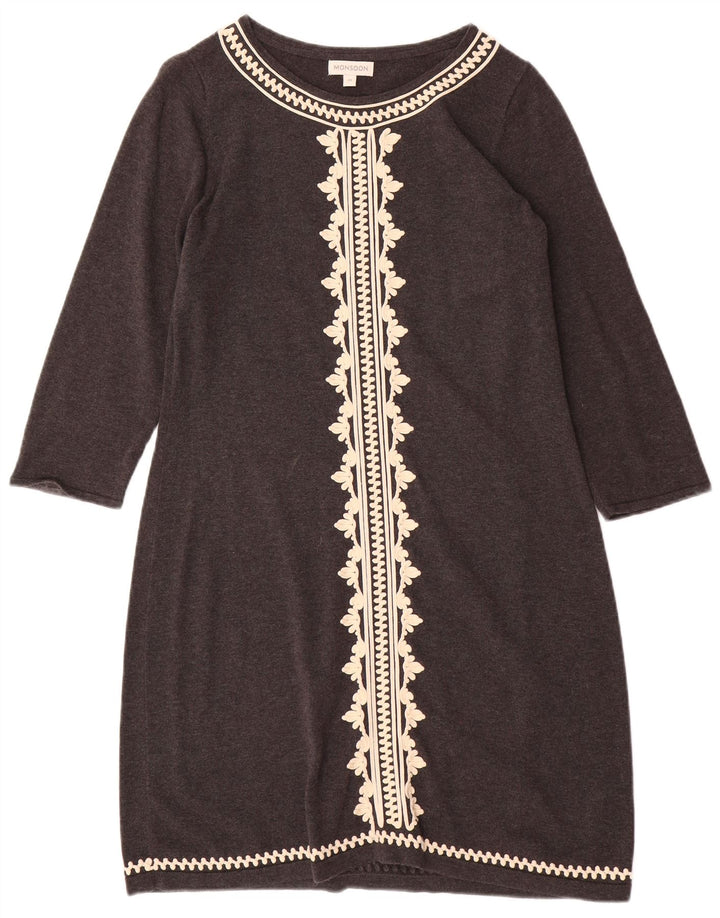 Damska sukienka sweterkowa MONSOON z rękawem 3/4 UK 12, średnia szara bawełna