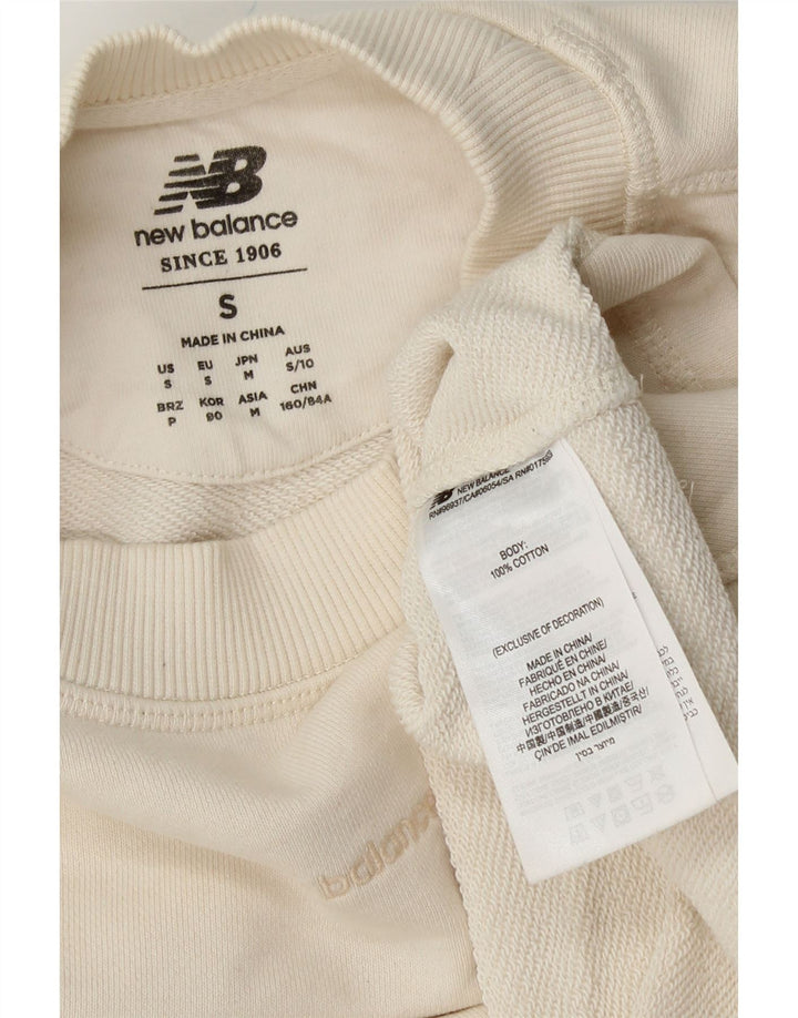 NEW BALANCE Womens Oversized Crop Sweatshirt Jumper UK 10 Small Off White Vintage New Balance and Second-Hand New Balance from Messina Hembry 
