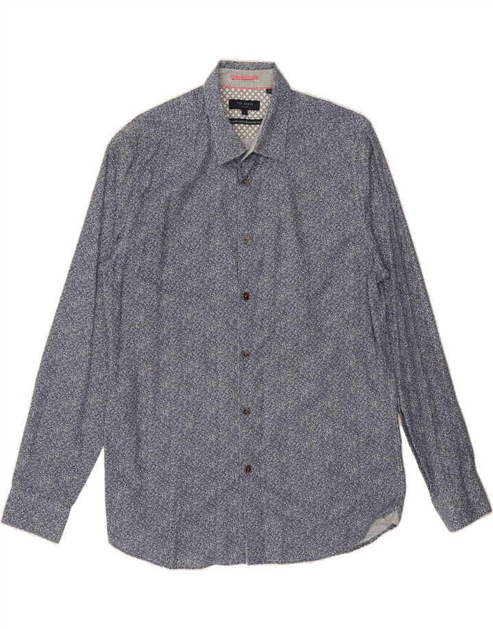 TED BAKER Mens Shirt Size 4 Large Blue Floral Cotton Vintage Ted Baker and Second-Hand Ted Baker from Messina Hembry 