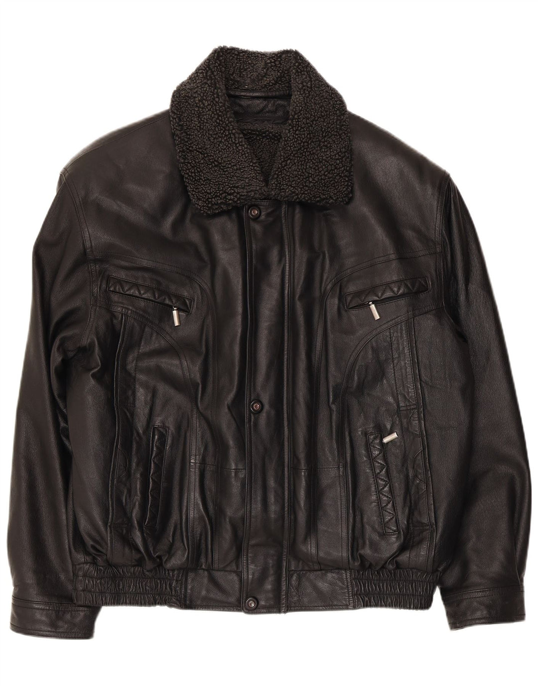 Vintage męska kurtka bomber ze sztucznej skóry UK 40, duży czarny poliester